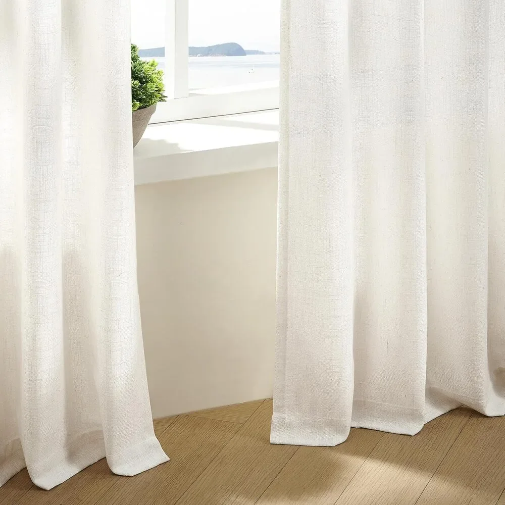 TWODRAPES 92x40 Linen Pinch Pleat Curtains Natural Light Filtering 2 Panels